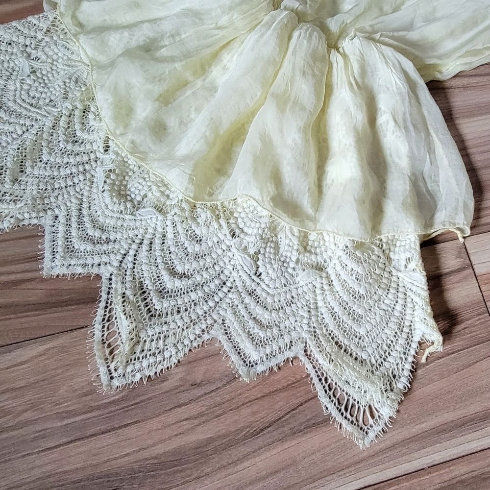 Made in Italy Peplum Lace Crochet Organza Silk Half Sleeve Yellow Blouse - Picture 2 of 13